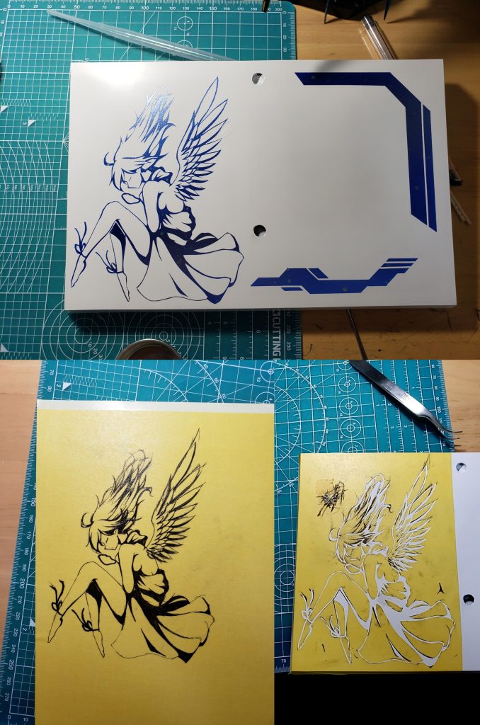   はい。今回のガンプラでいちばん頑張ったところ、台座ですw  台座はタミヤのちっこい台座を2つ連結して拡大加工してあります。それを白でぬってあるわけです。  キャラクターを描くのは元から決まっていましたが、ADF/AGE-02V3同様シルエットでやる予定でした。しかし切り絵イラストを見て、