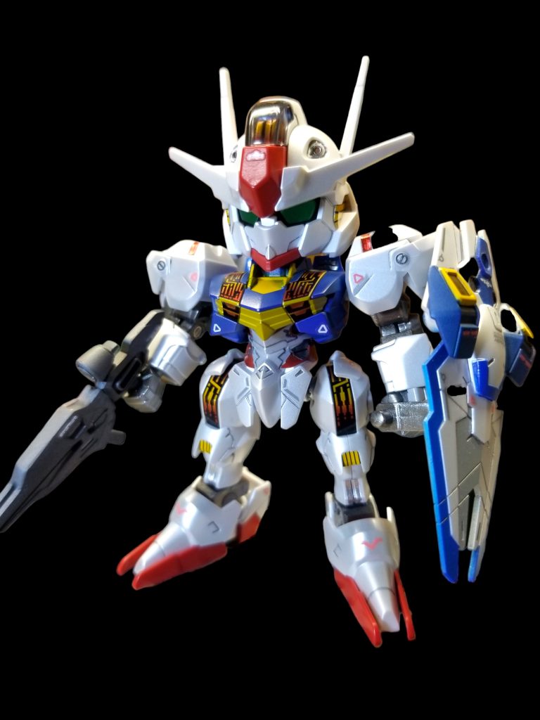 今回は【塗り分け頑張る】です。前作のデルタカイではマスキングを途中放棄したんで💦このエアリアルは頑張りました✨因みにホワイト部はノンサフでパールシルバー吹いたのみです。なかなかな光沢感👍