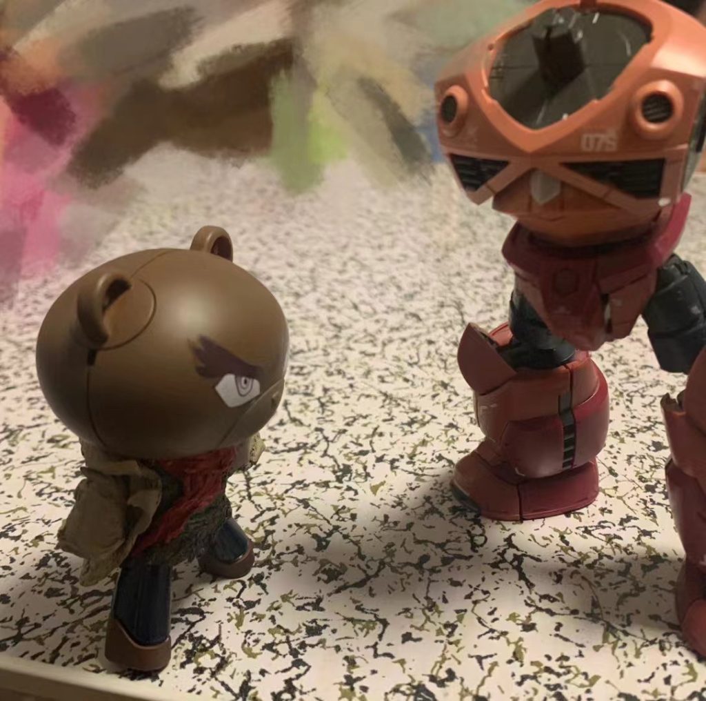 その瞬間、俺の体は不思議な光に包まれた。そう、ベアッガイ線のエネルギーだ。。俺の意識は果てしない宇宙空間をさまよった。そして、全ての命の記憶も…俺は、月に棄てられたベアッガイロボのコックピットの中で目覚めた