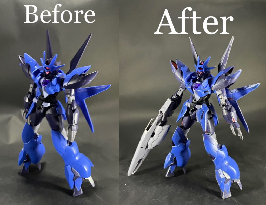 素組みとのビフォーアフター！今回はデカールを貼ってないですが、塗り分けだけでも情報量増えたかなと思います😄