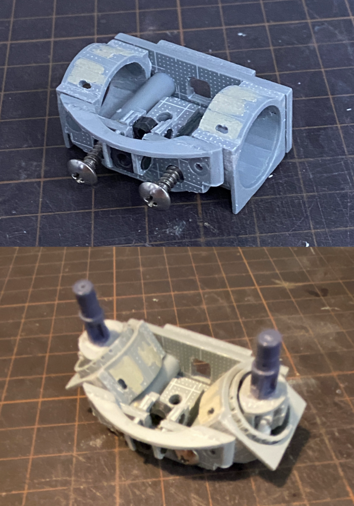 肩のジョイントは考えました。肩が上がるのと、360度回転する腕とのジョイント、さらに腕を引き出せる機構によって、オルテガハンマーの肩がより自然になり、片膝立ちの時の手も地面に届かせることができました。