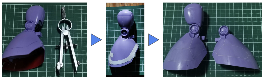 高校時代に使っていた製図用コンパスでラインを引き、新規モールドを追加しました。