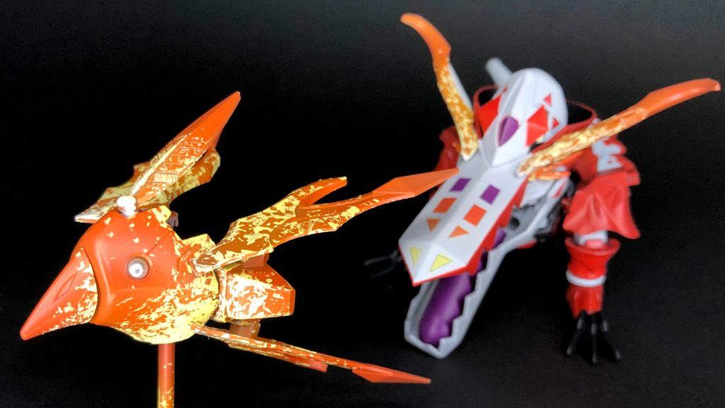 ロビンフッドの肩羽根で巨大化！わざ「フレアソング」を放つ瞬間を表現！炎部分には初めての見様見真似ラップ塗装を施してみました結構炎っぽくなっているかと思いますが…いかがでしょうか？ここまでご覧いただきありがとうございます♪