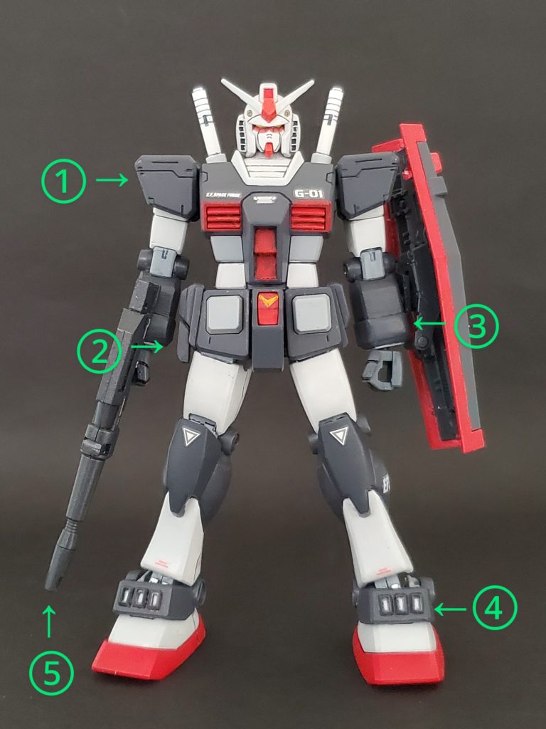 今回はHGUC No.21ガンダムをベースに、細部を改修してプロトタイプガンダムを制作いたしました~🤩🎉今まで作りたくても、あちこちの形状の違うパーツを再現出来ないため断念していました…😢💦しかし、これまでに色々制作方法を学び、制作イメージも沸き、ひょっとしたら作れるのでは…🤔?となり制作に至った次第です🙇✨全体的には私の基本的な筆全塗装、艶消しスプレーで仕上げています🎵今回の改修ポイント~😊✨①プロトタイプとは関係ありませんが肩アーマーは今回、GFTバージョンのものを採用😊🎶②プロトタイプを語る上で外せない腰右アーマー❗丁度良いパーツがないので、ついにプラ板で作ってしまいました~👊✨③腕の凹凸❗独特なこの形状も0.3㎜プラ板で囲んで表現してみました👊✨④絶対に外せないアンクルガードのスリット🎶色々再現の仕方を模索したのですが、最終的にカスタムパーツで表現しました~😅💦本来は前面だけでなく両サイドにもあるのですが、付けるとうるさくなりそうだったので前だけにしてます😊💦⑤独特の形状のビームライフル🔫✨スコープ等を外し、後ろ側をプラ板で形成して再現です💪✨