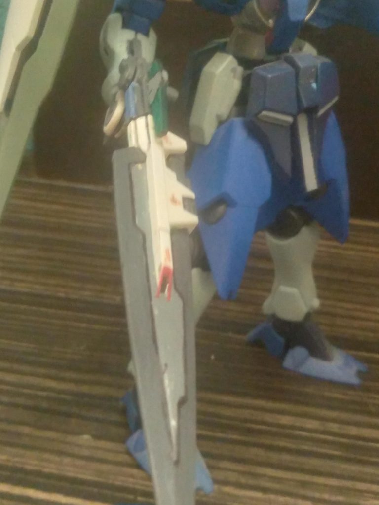 The waist section is from the old hg legend Gundam. I used hgce force Impulse side skirts and the gn sword rifle is from the 00 seven swords. Gn mega launcher is borrowed from my astrea. It has a next generation gn drive tau. I plan to add some more details to it then sand it down and repaint it. It has its own backstory in my short story.