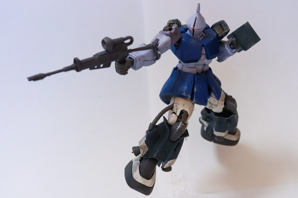 近接戦に特化しすぎて使いにくいギャンをその場にあるもので使いやすくしようとした機体というイメージで作成。ビームライフルはゲルググ, ビームサーベルはズサ(UC ver.)のものを使用しました。