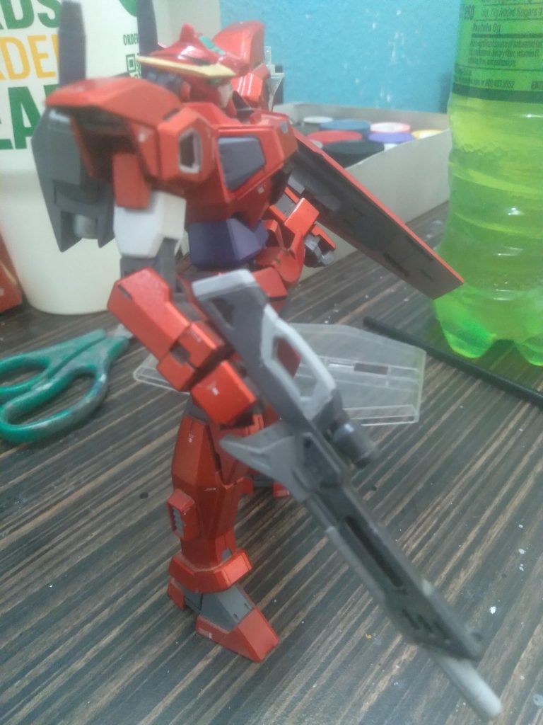 I decided to paint it with clear red and I am happy with the results. It has the head from the Astray Red Frame with a custom vfin, windam beam rifle, and a new shield mount