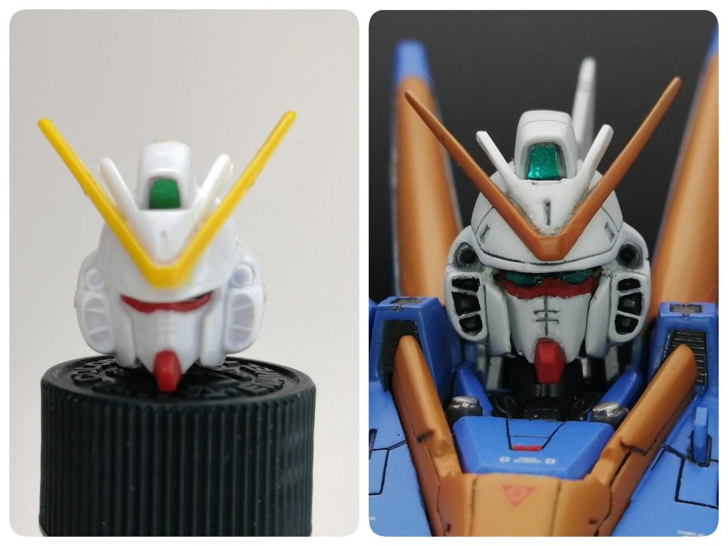 【頭部】目がひさしにめり込んでいる気がしたので,合わせ目消しがてら分解して取り付け位置を調整しました。顔だけはイケメンなんですよね~。