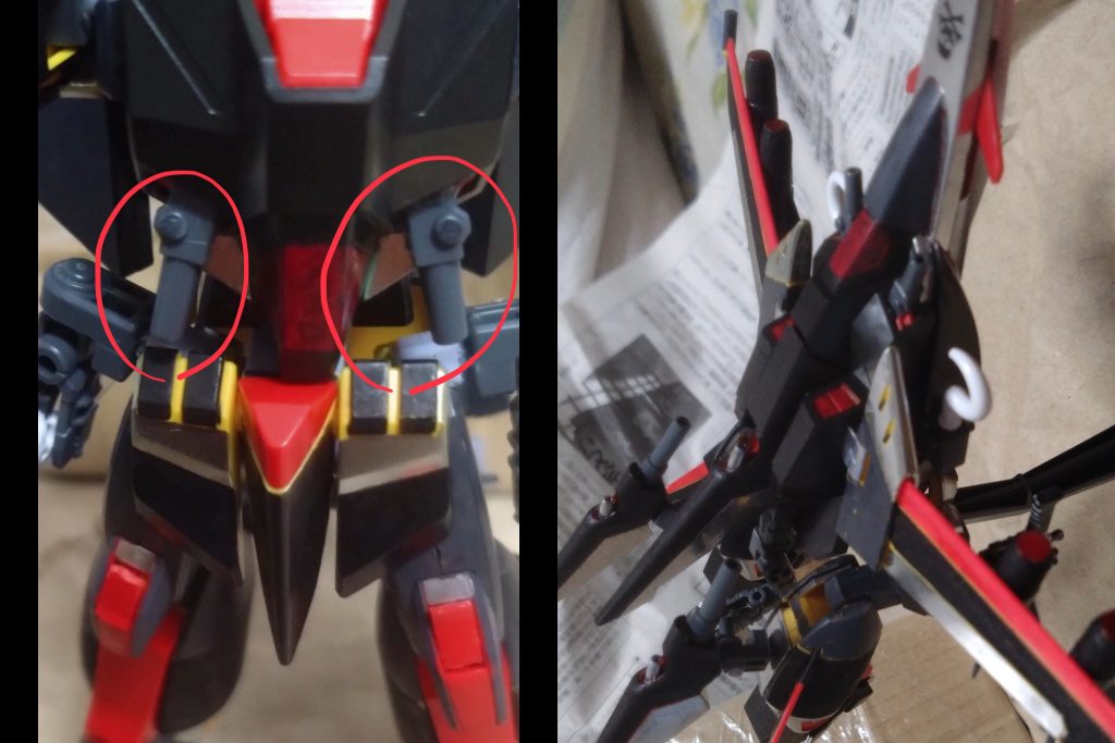 110mm機関砲胸部分に2門内蔵された大口径の機関砲。この武装の使用は戦闘機形態と水中形態でしかできない。また、一斉射撃によるフルバーストにも使用可能。 「速攻で片付けてやるよ!」 こちらは余っていたパーツを削って、接着剤でくっ付けたモノになります。