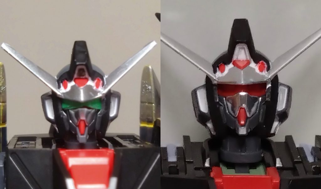 最後に。キュラサメの顔は常にマスクが装着されていますが、これは00FのアストレアタイプFのようにガンダムタイプであることを敵に悟られない為、またはオーブのMSを使用していることを悟られない為……などといった理由で装着しているという設定になっております。マスクありと無し、見比べてみてください。 では、今回はここまで。次回も宜しくお願いします。