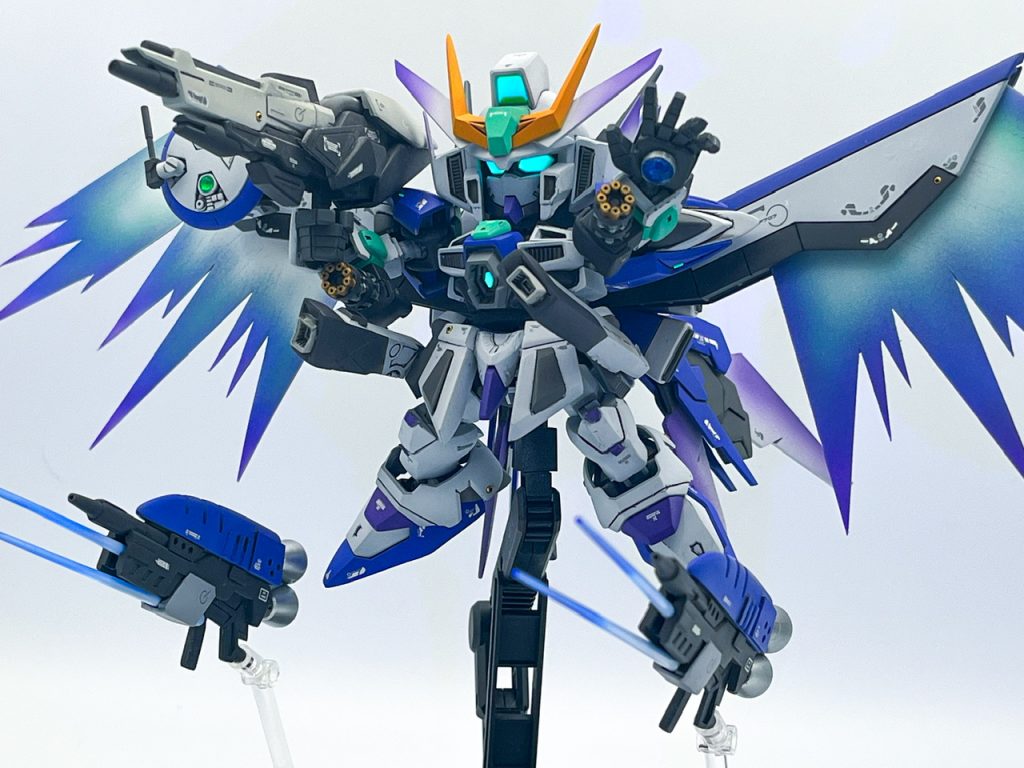 ▲それでは最後に決めポーズ、ハイマットなフルバースト。『守りたい世界があるんだ!』以上、やりすぎな位にいいとこ取りの装備を詰め込んでみました。でもハードモードのボスキャラならこれぐらいでも許されるかな?と。最後までご覧頂きありがとうございました。この入魂の一作でSDコンに参加致します、よろしくお願いします!