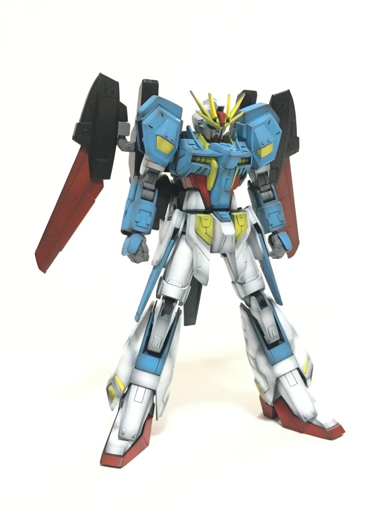 今回もミキシングで製作しています。ミキシングに使用したのは全てHGシリーズで、エールストライクガンダム、Ｚガンダム、Ez-SR（バックパック）、ガンダムAGE-2ノーマル、ガンダムパーフェクトストライクフリーダム、MS強化ウイング01です。