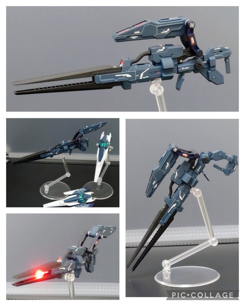 オーライザーの付属パーツ●ライフル●オーライザーの左右についてるパーツライフルの手元はHGダブルオー、本体はよく知らないジャンクパーツから、上の可動するパーツはSDゼータから拝借♪