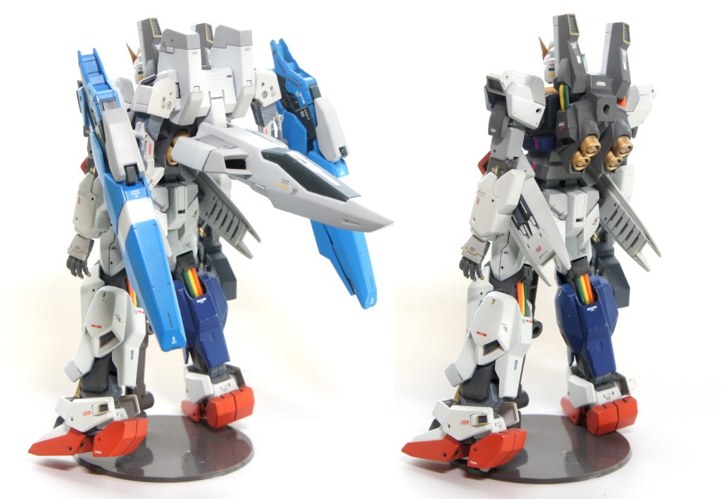 流用パーツのほとんどは統一感を出そうとして海老川・柳瀬両デザイナーのメカから。一部カトキ。