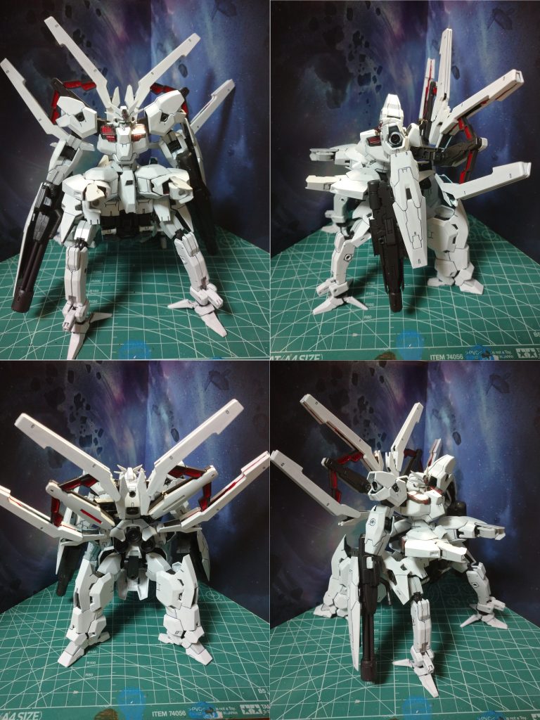 　そして合体！ルブリスウソーン！　ほぼ追加パーツなしで2機のキットを組み合わせてるだけです。　多脚型は異形感あっていいですよね。・顔…ソーン・上半身…ウル・上体腰…ソーン・前足…ソーン・後ろ足…ウルで構成しています。ウルの胴体に対してソーンの頭部は小型なので小顔効果で巨大機感が増したのは僥倖でした。