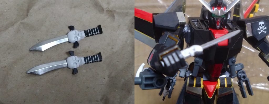 スカルナイフ×2腰に装備された小型武装。スカルソードと同等の性能を持ったモノで、投げつけることも可能。 「受け取れ!アタシからの死のプレゼントだ!!」 こちらもスカルウェポンを使いました。