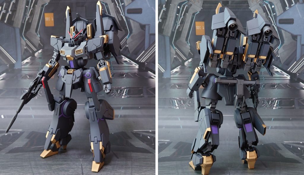 シルヴァ・バレト・サプレッサー前後ろ。工作はいつも通り、ゲート痕処理、肉抜き穴埋め、パーティングライン・段ズレ・ヒケの対処、一部パーツの合わせ目消し、市販パーツ貼り付け・埋め込みによるディティールアップを実施しました。