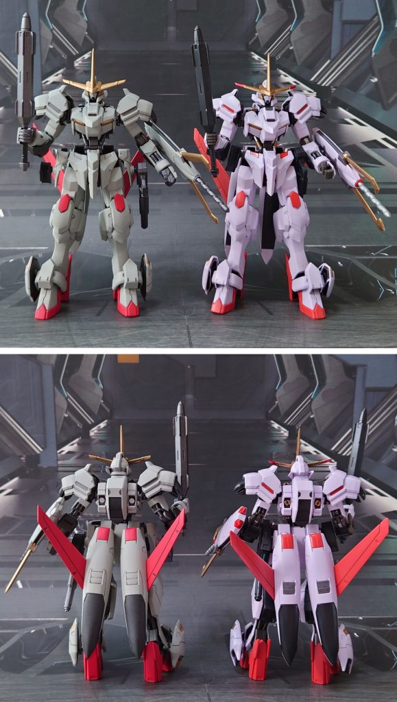 ほぼ素組みの端白星との比較。設定カラーの色味変更、色数・塗り分けを減らしてシンプルな配色に寄せました。