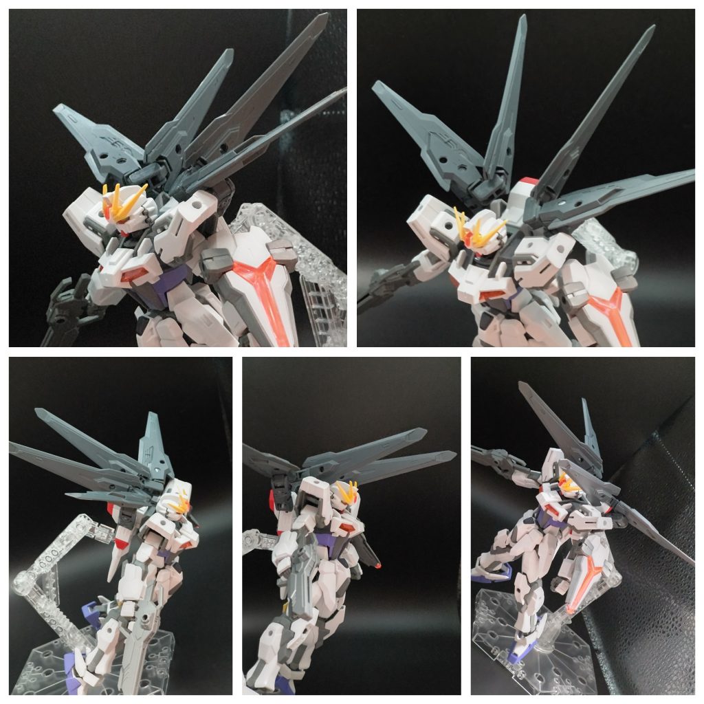 こちらはリフター形態で、 主に大気圏内での飛行形態。この時 中二枚のバインダーは飛行安定性を確保する為の安定翼と、スタビライザーの役目を果たします。またバインダーを前方に展開し、先端のビーム砲による、オーバーハングキャノンとして使用可能。