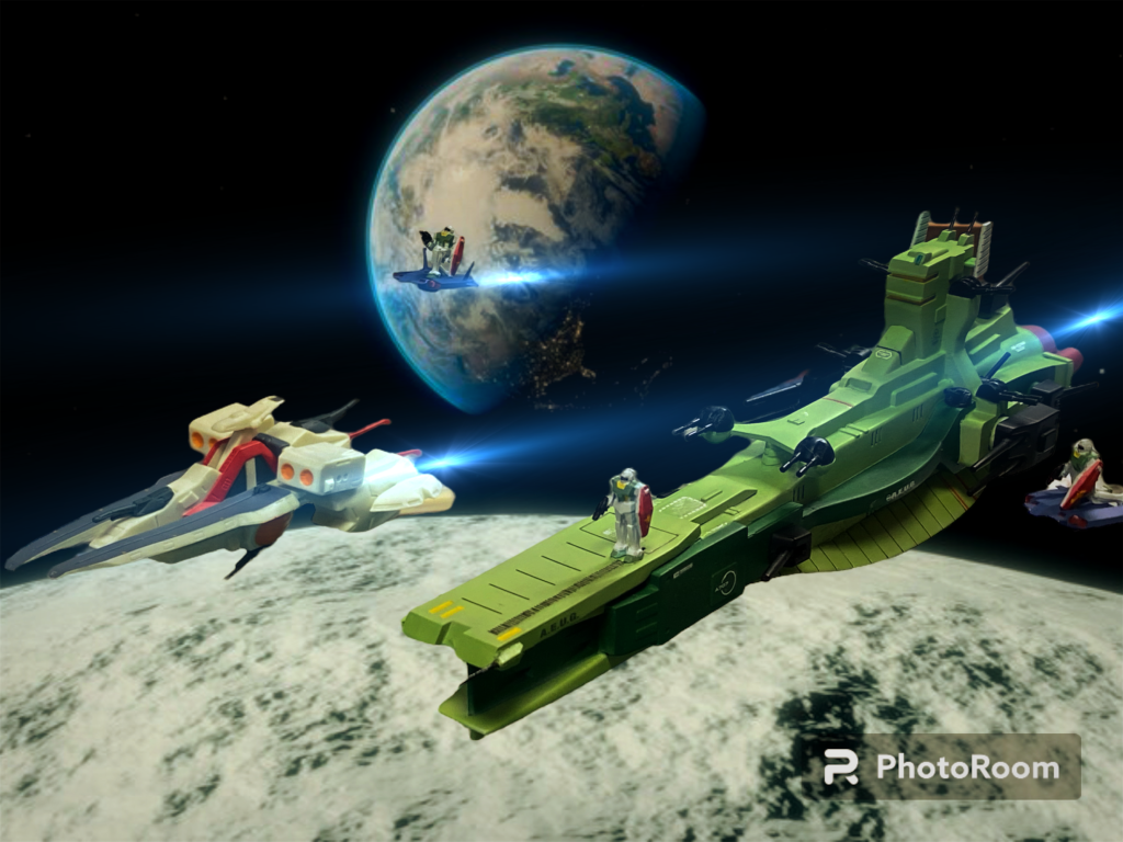 というわけで、Ζガンダムの3話から6話まで、アーガマの護衛艦として活躍(?)した、サラミス改級モンブランを制作しました。わずかな登場期間ながら、美味しそうな名前故に覚えておられる方も多いはず!!