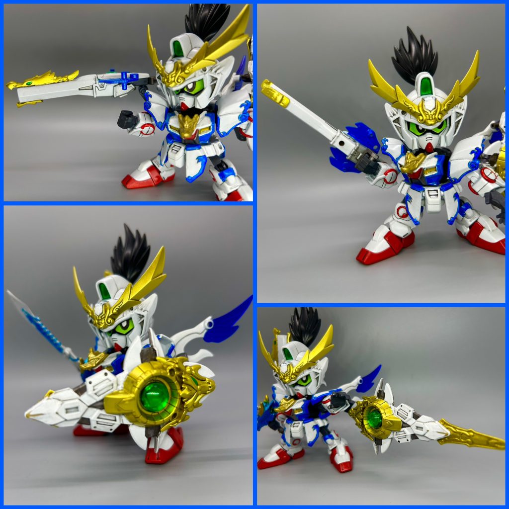 [龍吼砲](りゅうこうほう)劉雲の発明品の一つで、使用者の闘気を弾丸として射出する特殊な銃。弾丸の性質は闘気の使い方次第で、溜め撃ち、連射、散弾などの撃ち分けが可能。アームを用いて展開し、剣を使いながらの射撃が主な使い方となる。また、闘気の供給が有れば取り外して手持ちでも使える。モチーフはメガビームキャノン。弓が射撃の主流だった時代に、これほど脅威となる武器はおそらく無いだろう。しかし特殊な仕様故に劉雲にしか扱えず、その技術が後世に伝わる事は無かった。それでも諦めきれない劉雲は、いつか役に立つ！という強い思いから、他三人の装備に同様の機構を“無理やり”組み込んだらしい。(後々とても役に立つ事になるのだが…)[龍鱗盾](りゅうりんじゅん)同じく劉雲の発明品で、様々な機能を備えた大型の盾。先端には仕込み刃[逆鱗]があり、カウンター攻撃に用いる。また、中央の宝玉は闘気を吸収•蓄積する力を持ち、防御力の底上げや龍吼砲への供給などに使用される。敵の闘気攻撃にも有効。モチーフはミノフスキーシールド。本家の方は畳めて少しコンパクトになりますが、さすがにギミック的に厳しかったのでオミット。