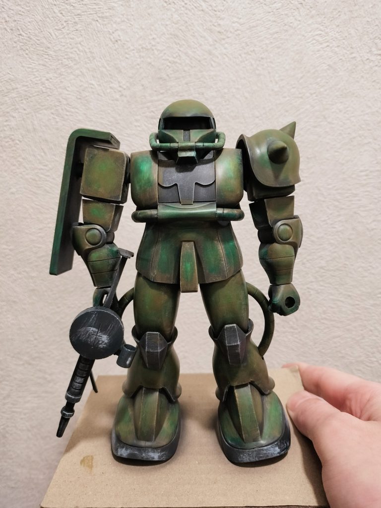 明度や彩度を変えながらグリーン系や茶系の色を塗り重ねていきます。この時点で進捗率50%といったところでしょうか?かっこいい筆ムラを目指して気長に塗り重ねていくという感じです。最後までご覧いただきありがとうございました!