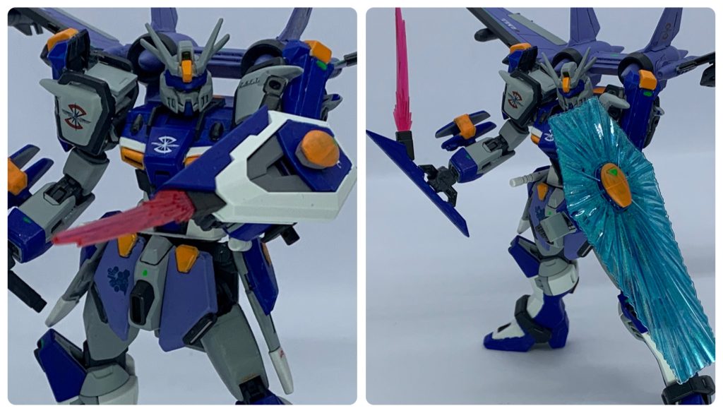 ⑥攻式防盾「アンフィニモノマキア」インフィニットジャスティスに搭載されていた防盾。ビームブーメランやクローの他、ビームシールドも搭載。但しビームシールドはバッテリー消耗が激しい為一回の出撃につき一度きりが限界である。