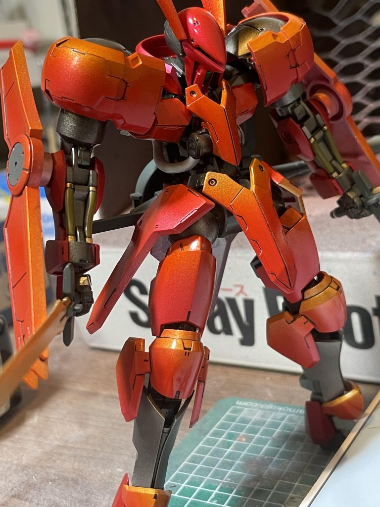 オレンジのクリアカラーを合わせてツヤ消し前の状態です。