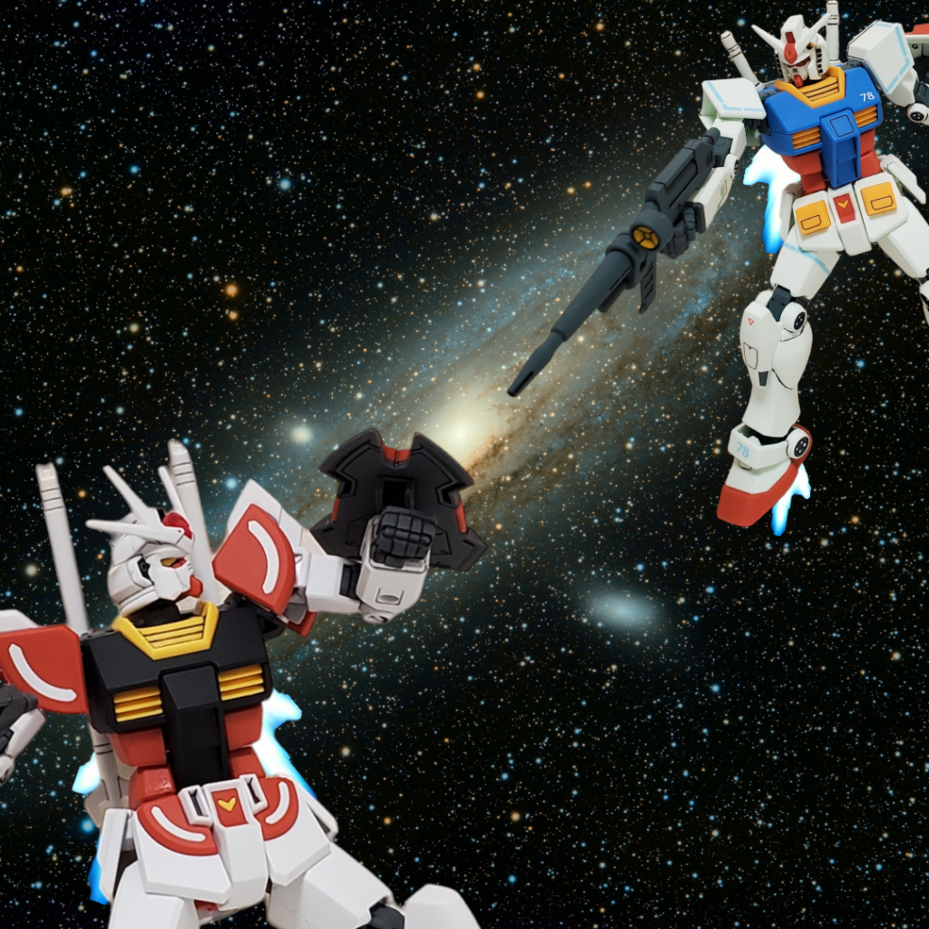 ◎バトル②EGガンダム(旧HG風改造)と。話は変わりますが、バストライナー投稿時に「スキウレまで発売されたら奇跡」なんて言っていたら数日後にまさか発表されるとは…😲とりあえず予約しました。こうなったらガンキャリーも是非発売して欲しいですね😊画像が公開された「ビルドメタバース」の大型機体(名前忘れた)も腕が完全にサイコMk.IIですし、これは将来的には発売するフラグでしょうか。とりあえず今晩本編観ようと思います。