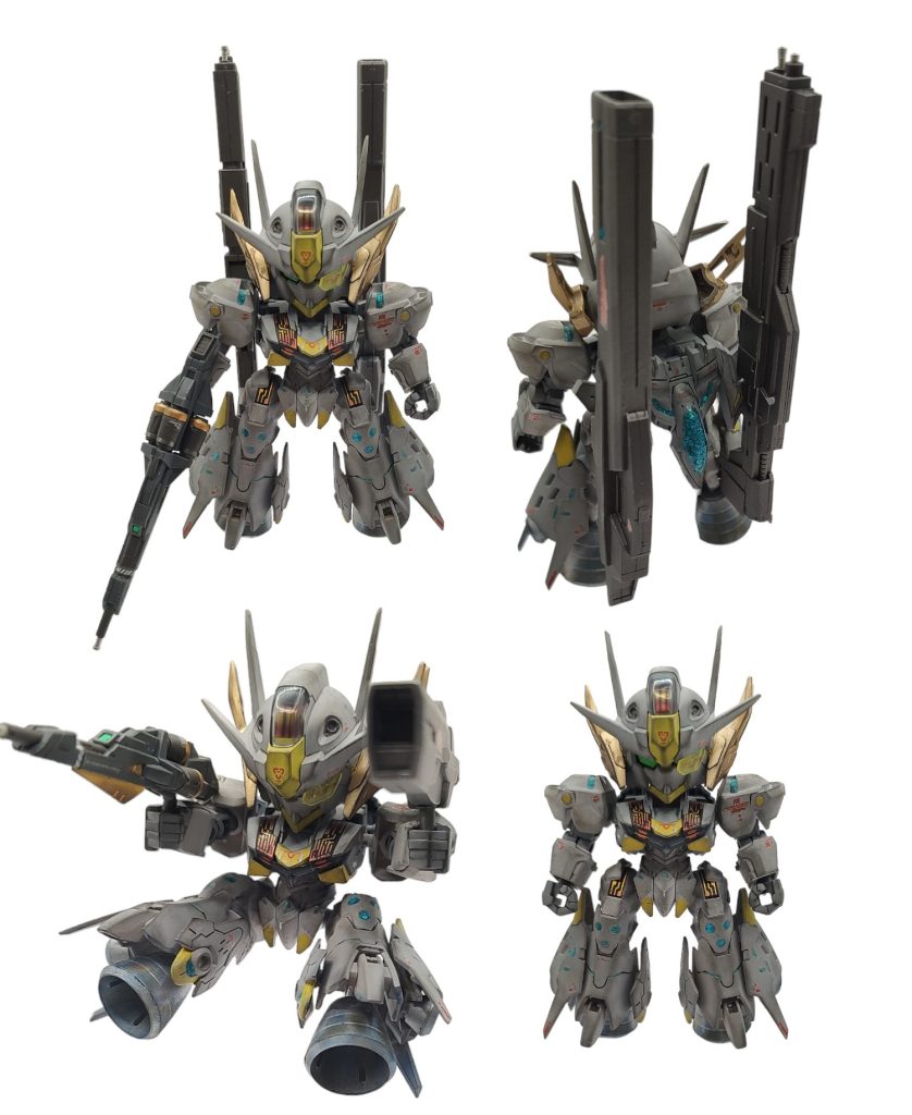 強襲離脱型ということで地上は歩かないだろう…と足をバーニアに替えましたでかい重火器は3mmのランナー付けただけですがバックパックに差し込めるようにしてます