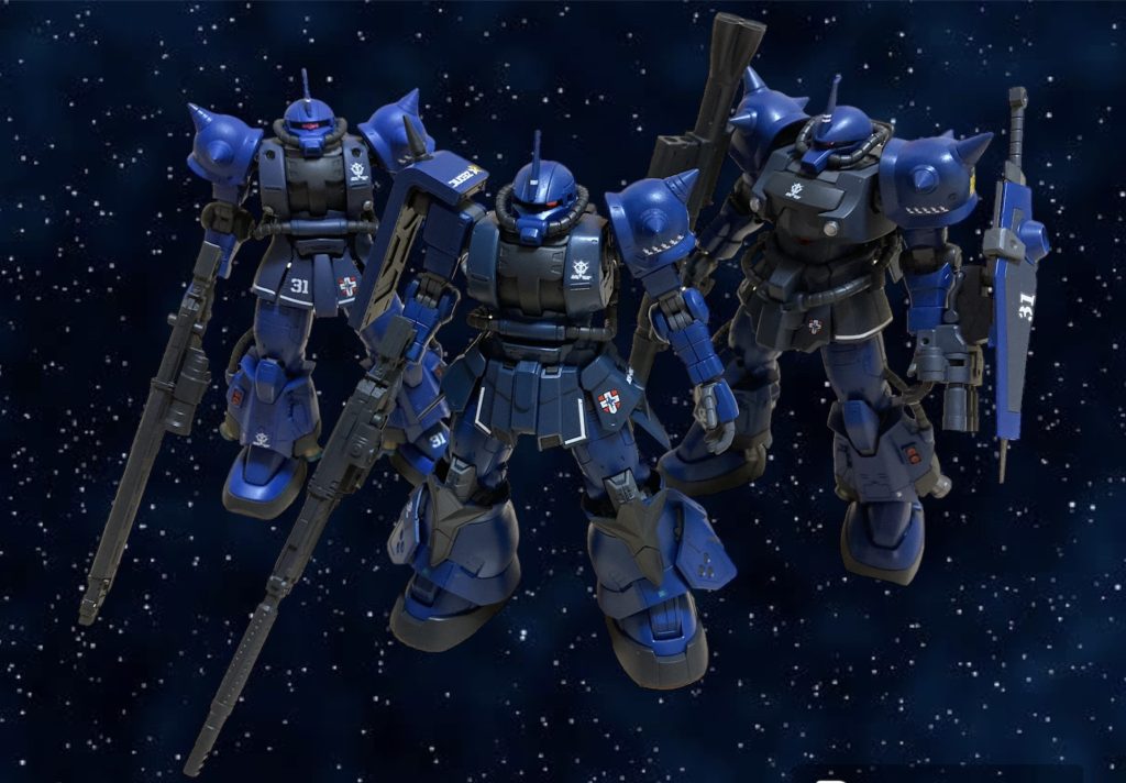 ランバラル専用として作った、高機動型型ザク2、グフカスタム高機動型と並べてみました色は高機動型ザク2が一番薄め