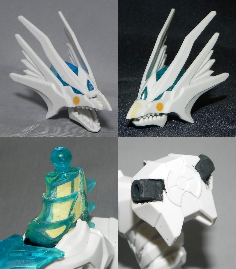 頭部はヒゲ?の穴を埋め、口先をプラ板とパテで延長して設定に寄せました