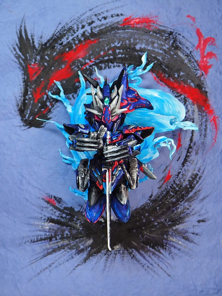 いつもの様にアクリルガッシュの筆塗りです。箱絵を見本として艶や色合いを入れています。