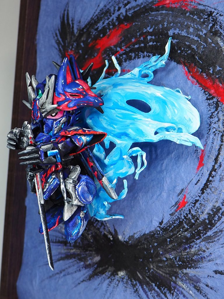 背中のエフェクトはプラ板を熱して加工しました。描写はイマイチですが…割と迫力は出たかと思っております。何気にこの角度の写真がお気に入りです。