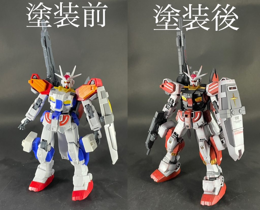 塗装前後!ラーガンダムのパーツをほとんど使ってないですが、ラーガンダムっぽく塗装しました😃