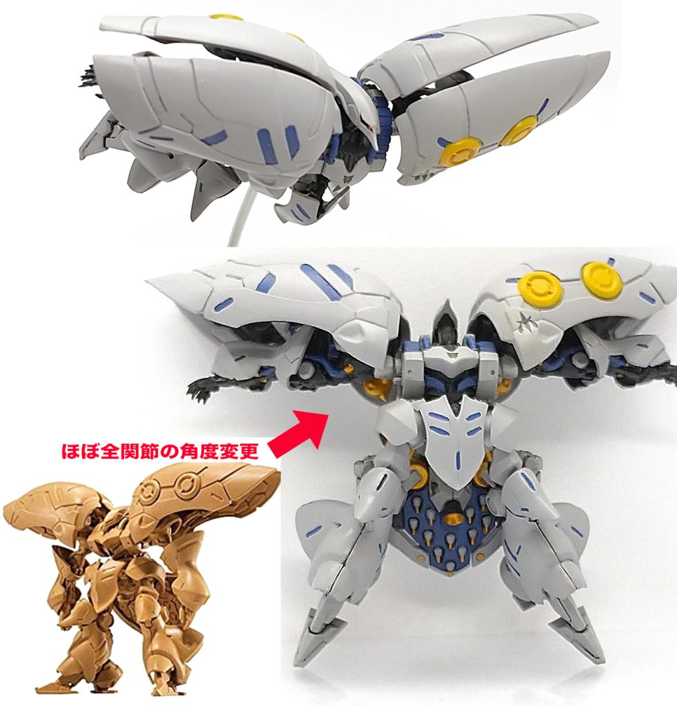 非常に出来の良いキットで素立ちポーズもいいでですが、キュベレイの美しさが際立つ飛行形態の姿はアレンジの効いたアーティファクトのデザインにもマッチし、違った魅力が感じられるように思います。