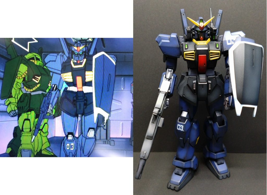 Zガンダム第4話登場の作画ミスの白い盾を持つ黒3号機です