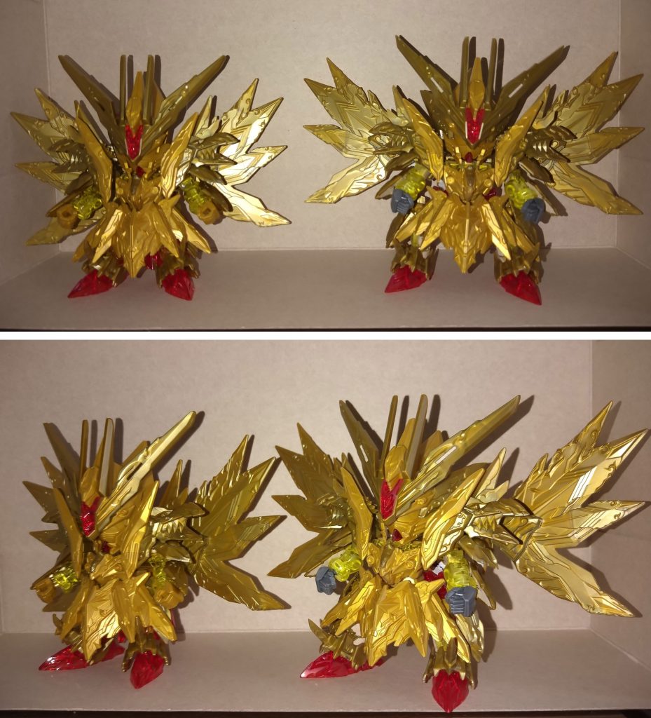 左・素組みキット 右・改修したキットとの比較画像です。スペドラはディテールが混みあっているので気になる方は肩周りとかのパーツ位置調整を更に行っても良いかと思います。とりあえず、納得・満足できる姿にはなりました。