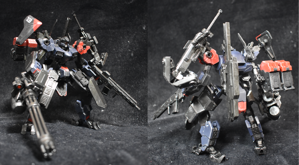 正面と背面から こいつをザウォートと言い張る勇気実際のところザウォートは胴体のガワくらいしか残ってないですほぼ境界戦機のマルチジョイントフレームで出来てます元々胴体が大きめだからかビックリするくらい違和感ないです