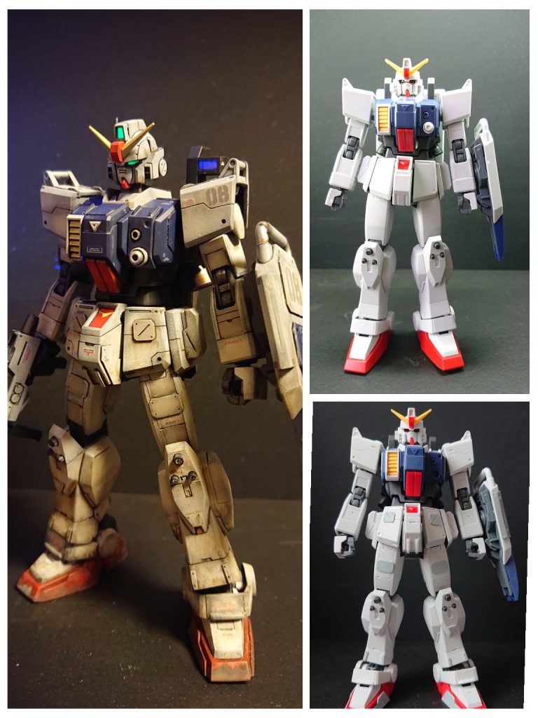 足首、膝関節、ウエスト、首などを延長してスタイルをよくしてプラ板、スジ彫りでディテールアップしてウェザリングしています。