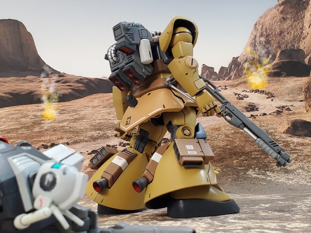 ロイ・グリンウッド少佐率いるカラカル隊は、この後もアフリカ戦線防衛の要として活躍するのである🎵また、この戦闘での連邦軍の数少ない生存者となったジムキャノンパイロットは、モニター📺️越しに悔し涙を流しながらサンダーキャット⚡のマーキングが施されたドムを、その目に焼き付けるのであった…😠…以上、私の妄想イメージによるロイ・グリンウッド少佐のドム トロピカルタイプの活躍でした～😊🎶