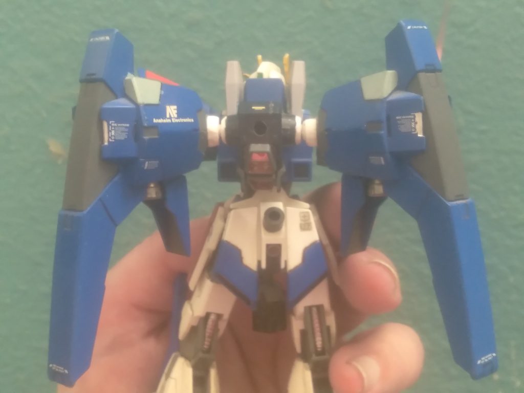 The Aevus Gundam with the full booster setup. This form uses two large, powerful booster units to give it unmatched speed