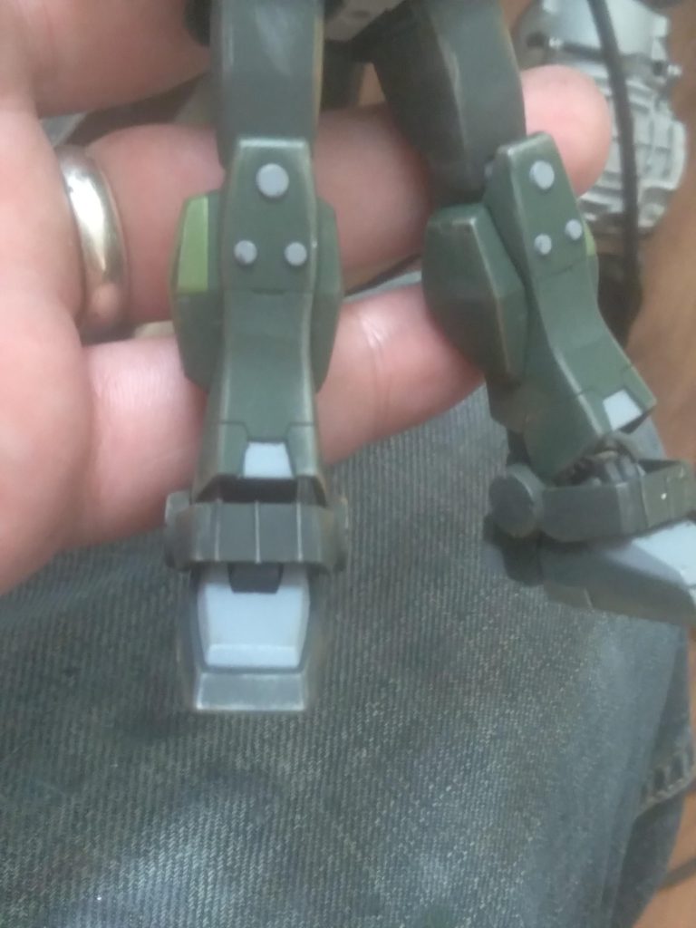 Weathering on the legs. I also added the plastic strips on the ankle armor