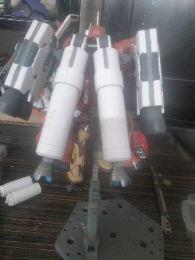 Space Wizard PackThe wizard pack that is designed for zero gravity. It uses two large, powerful booster units. These Thermonuclear engines provide more than enough acceleration and mobility. To keep from using the MS power supply, 2 propellant tanks are installed that feed the engines. The legs also have smaller engines for even more control.