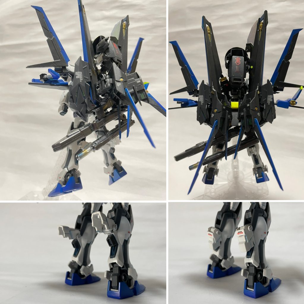 ペルフェクト背面 マント部は全てバックパック側にまわって一体化した様な形になりますリミッター解除と連動してふくらはぎ部のカバーが開き、バーニアが露出…ここがお気に入り!