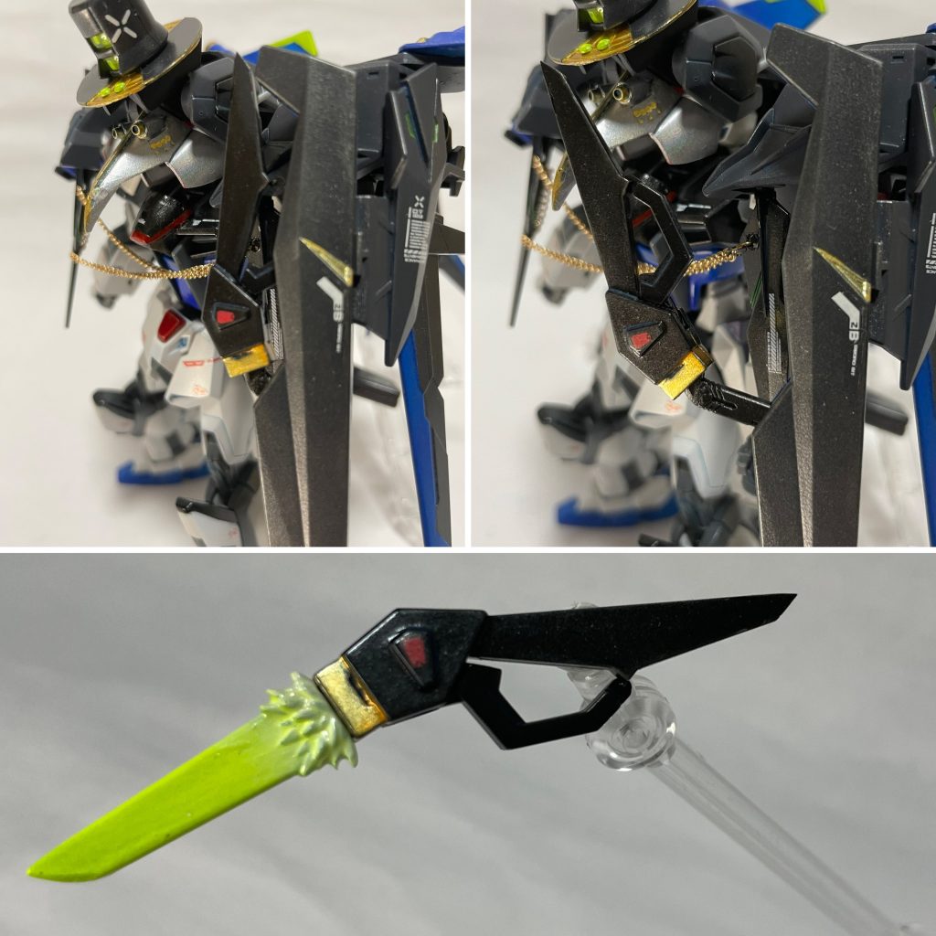 【マイダスメッサー】左マント部に搭載されている謎ビームブーメラン…マント内のアームを稼働させて取り出すことが可能