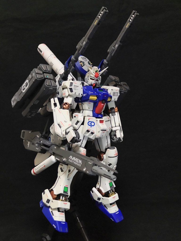 フル装備、ハイパーメガランチャー装備。後方支援といえばハイパーメガランチャー。「長尺物を持たせたいなぁ~」と思ってGP02typeブロッサムで作ったハイパーメガランチャーを持たしてみました。