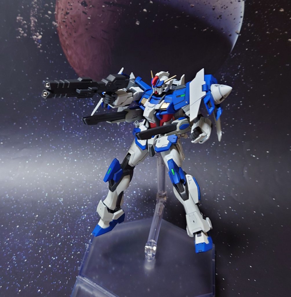 ユニバースターの可動テスト。GNドライヴの出力調整、強化型ライフルとスタービームキャノンの同時発射。