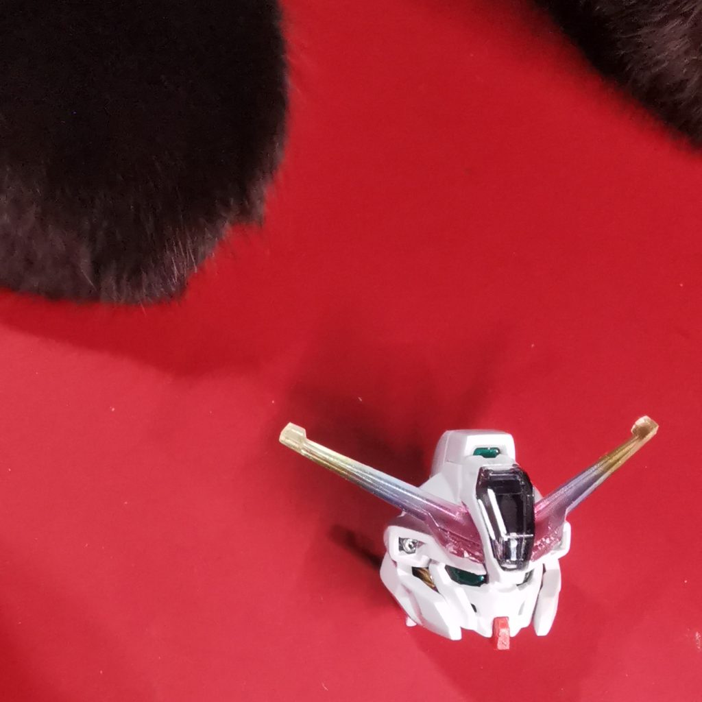 ニャンコにガン見された頭部パーツ。バルカン:シルバーコメカミ:ゴールドアゴ:メタリックレッド目:メタリックグリーン