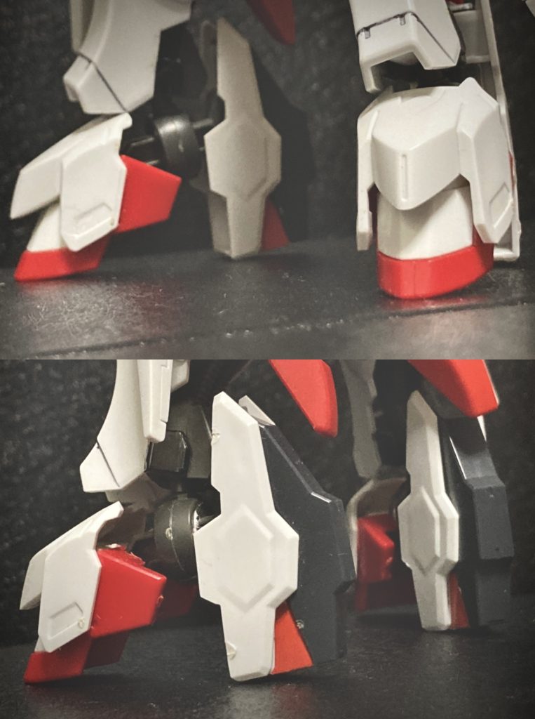 脚部サスペンションを新規改良し、設置性と耐久性が向上させた。(つま先部分:ビルドバーニングガンダムの肩パーツ、ルプスレクス)